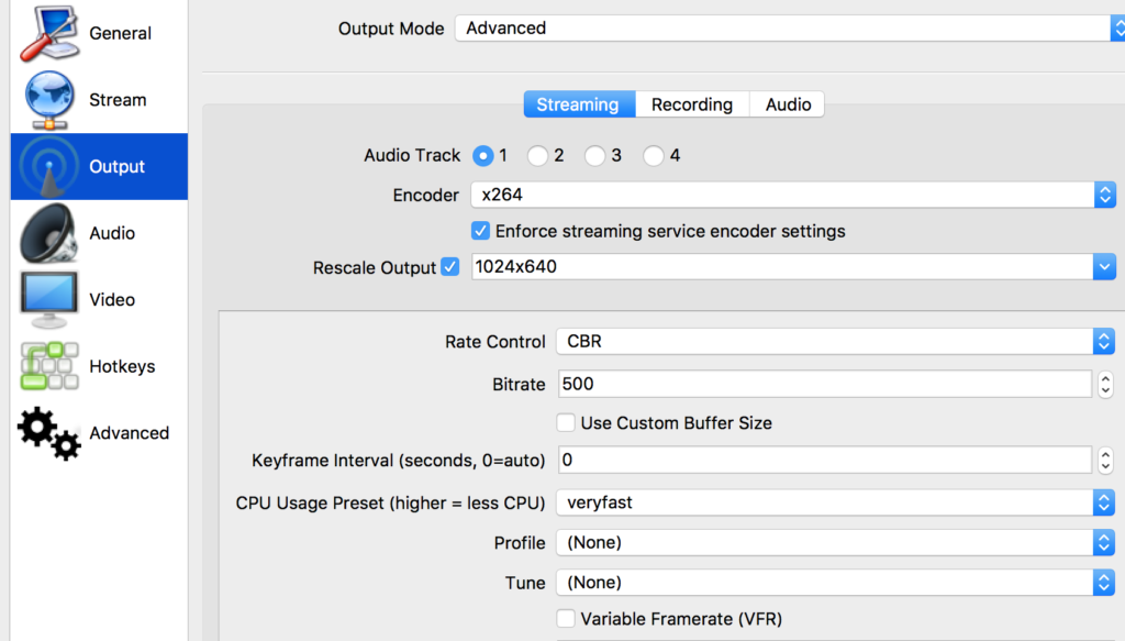 OBS output settings